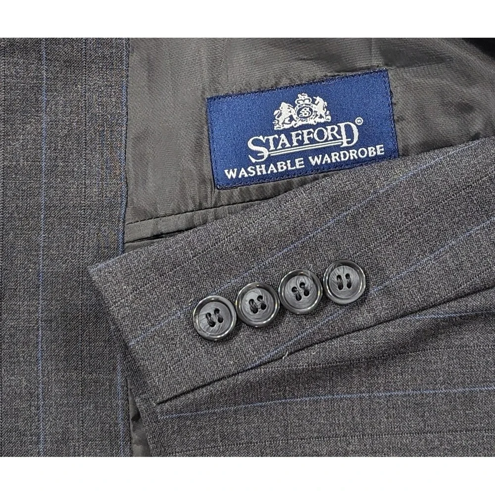 Stafford Blazer Sport Coat Jacket Classic Fit  43R Wool Blend Gray Subtle Stripe